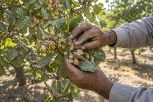 Pistachio harvest in an orchard